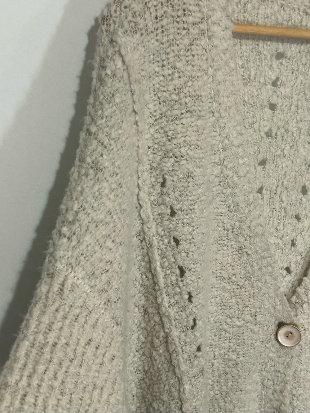 Free People Boho Slouch Bouclé Oatmeal Wool Blend Cardigan Sweater S - Picture 6 of 9